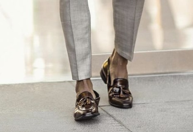 Brown patent leather loafers
