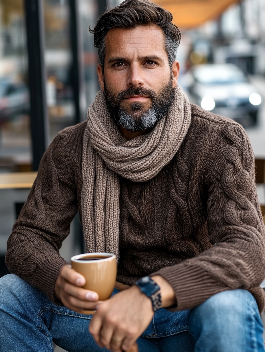 brown knitted sweater for autumn for men
