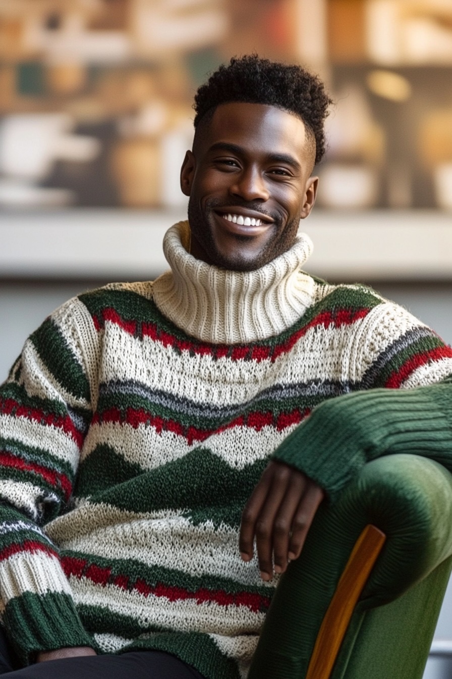 rough knitted turtleneck sweater for casual look