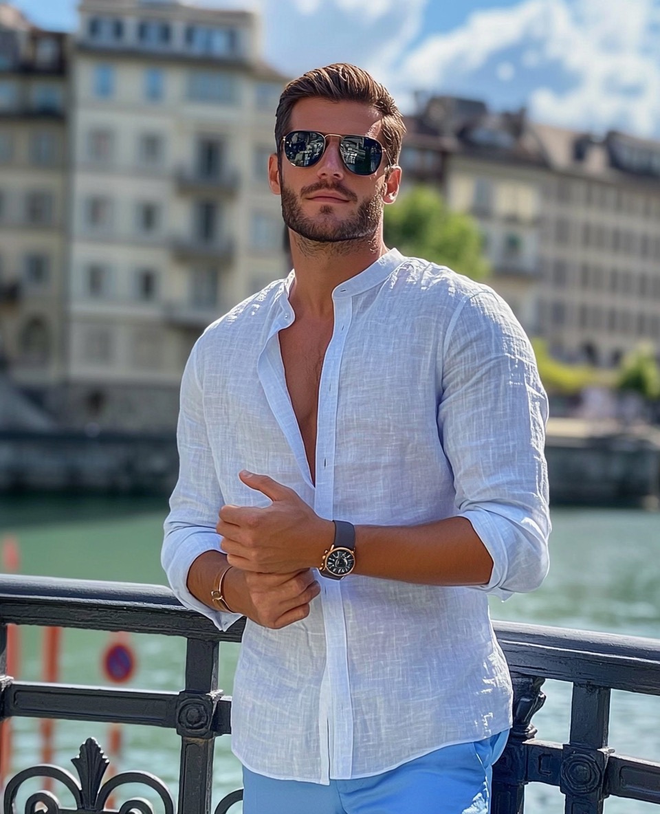 white shirt with blue pants