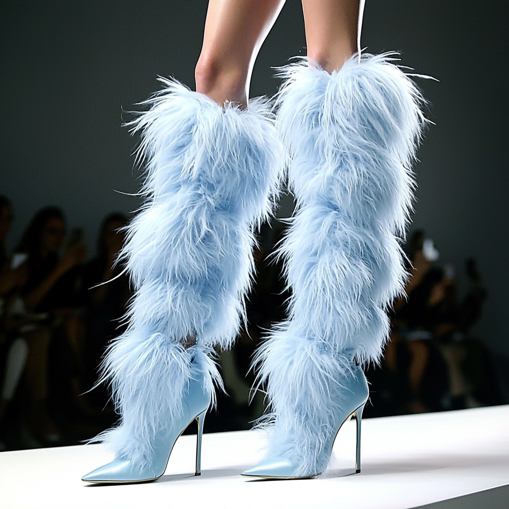 feather like high heel winter boots